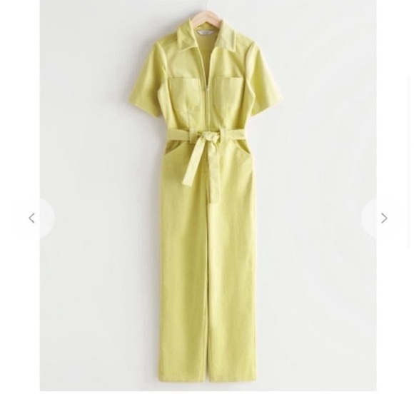 & Other Stories Pants - & Other Stories Yellow Corduroy Belted Jumpsuit